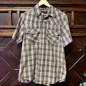 Plaid Short Sleeve Men's Pearl Snap Shirt - Size Large
